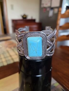 Turquoise Stone Silver Tone  Cuff Bracelet